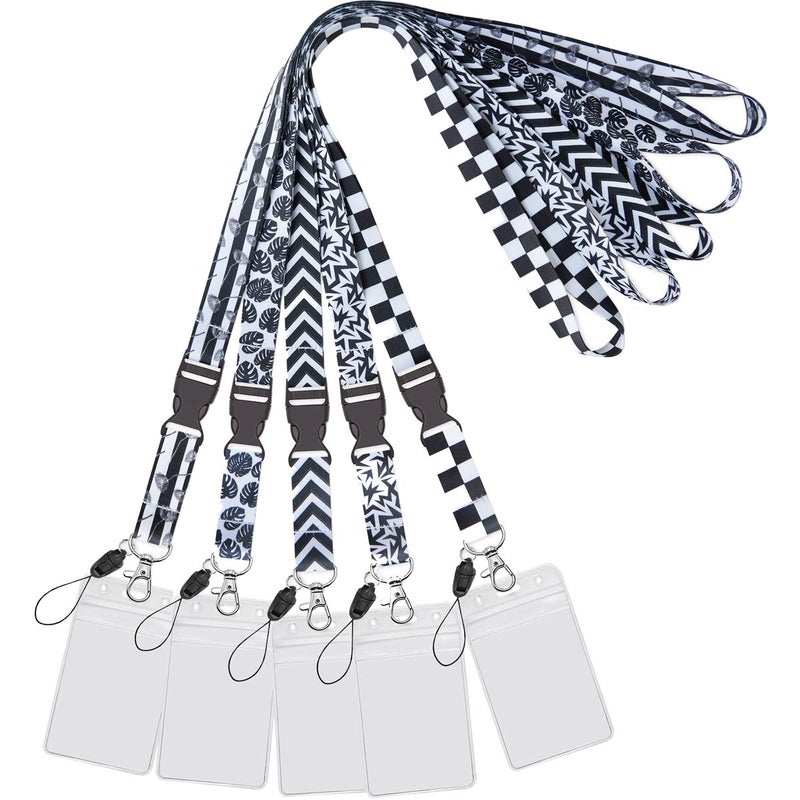 YOUOWO 5 Pack Black&White Cruise Lanyards with Vertical ID Badge Holder for Office Women Men Keys Ship Waterproof ID Card Quick Release Neck Lanyard - Image 4